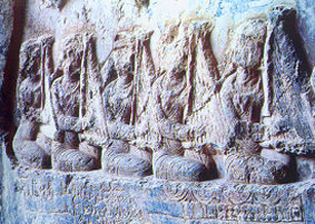 Women playing Chang - 6th century Sassanid Iran - Taq-e Bostan carving,